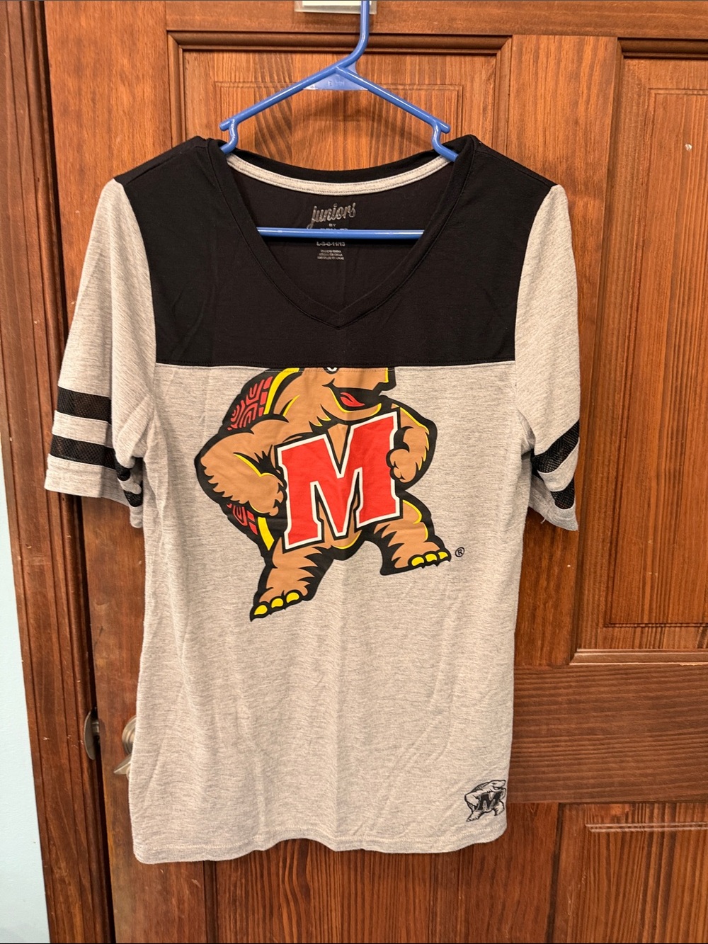 Grey & Black Kids' V-Neck Football Tee